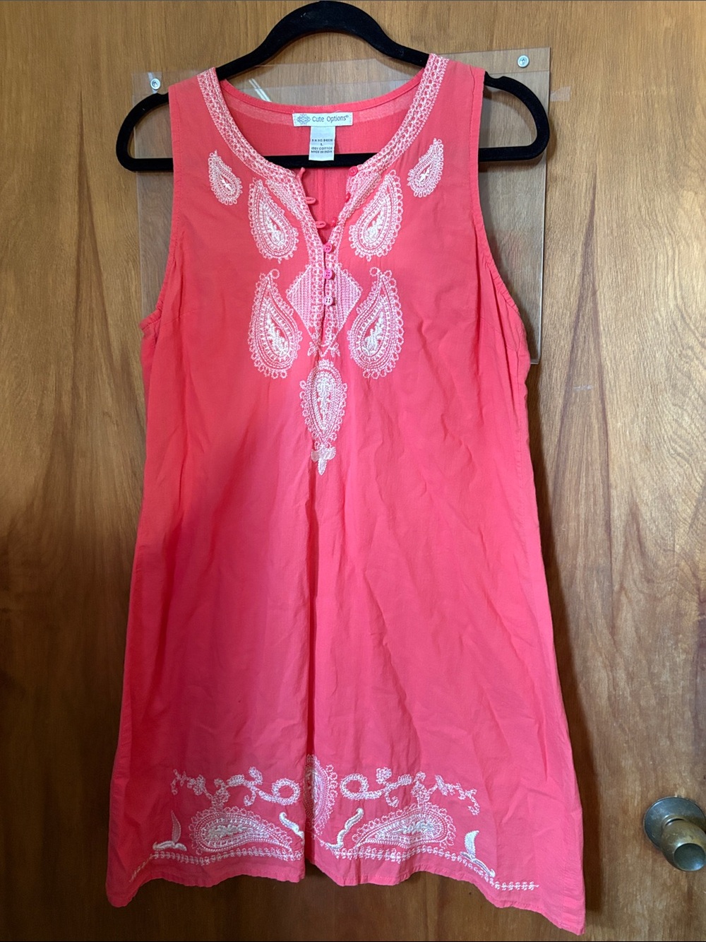 Cute Options Coral Embroidered Sleeveless Midi Dress